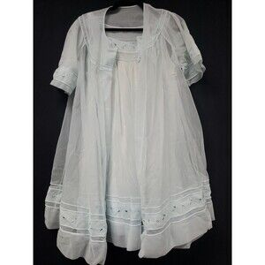 Shadowline Nightgown Robe Set Size Small Light Pastel Blue Floral Lace Vintage